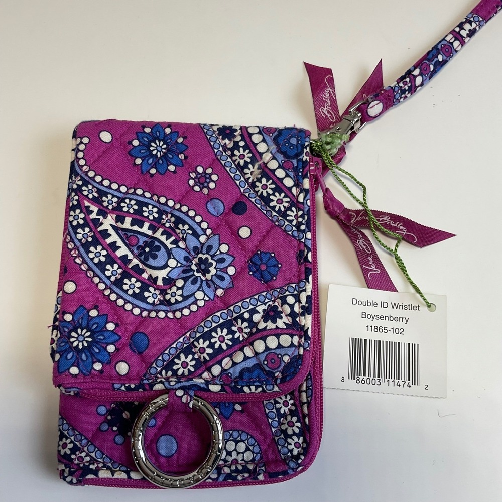 Vera Bradley Double ID Wristlet Boysenberry Paisley Purple Blue 11865-102 NWT